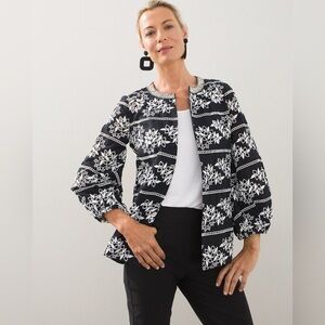Chico’s Black White Eyelet Open Front Jacket Size 2 US 12/14 NWT
